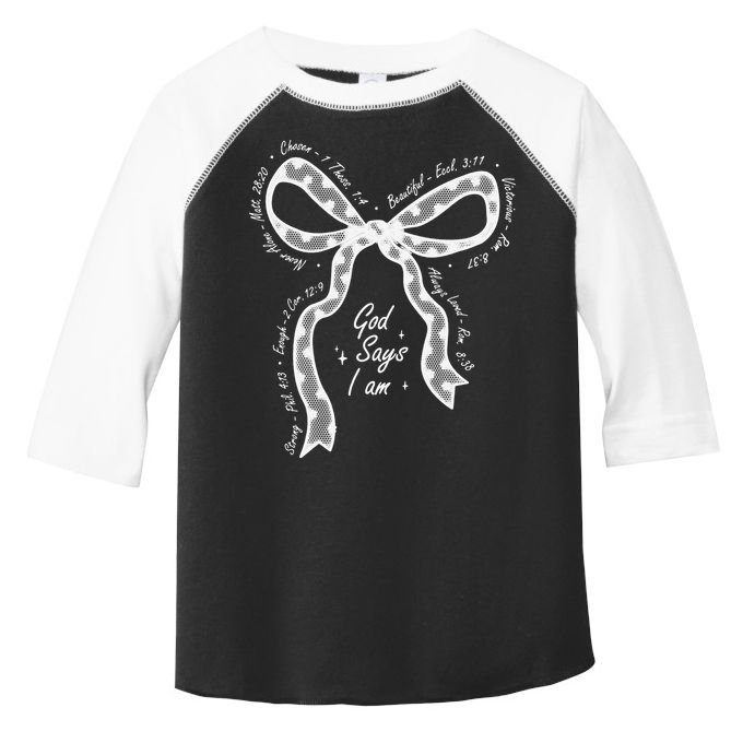 God Says I Am Lace Coquette Bow Christian Bible Verse Jesus Toddler Fine Jersey T-Shirt