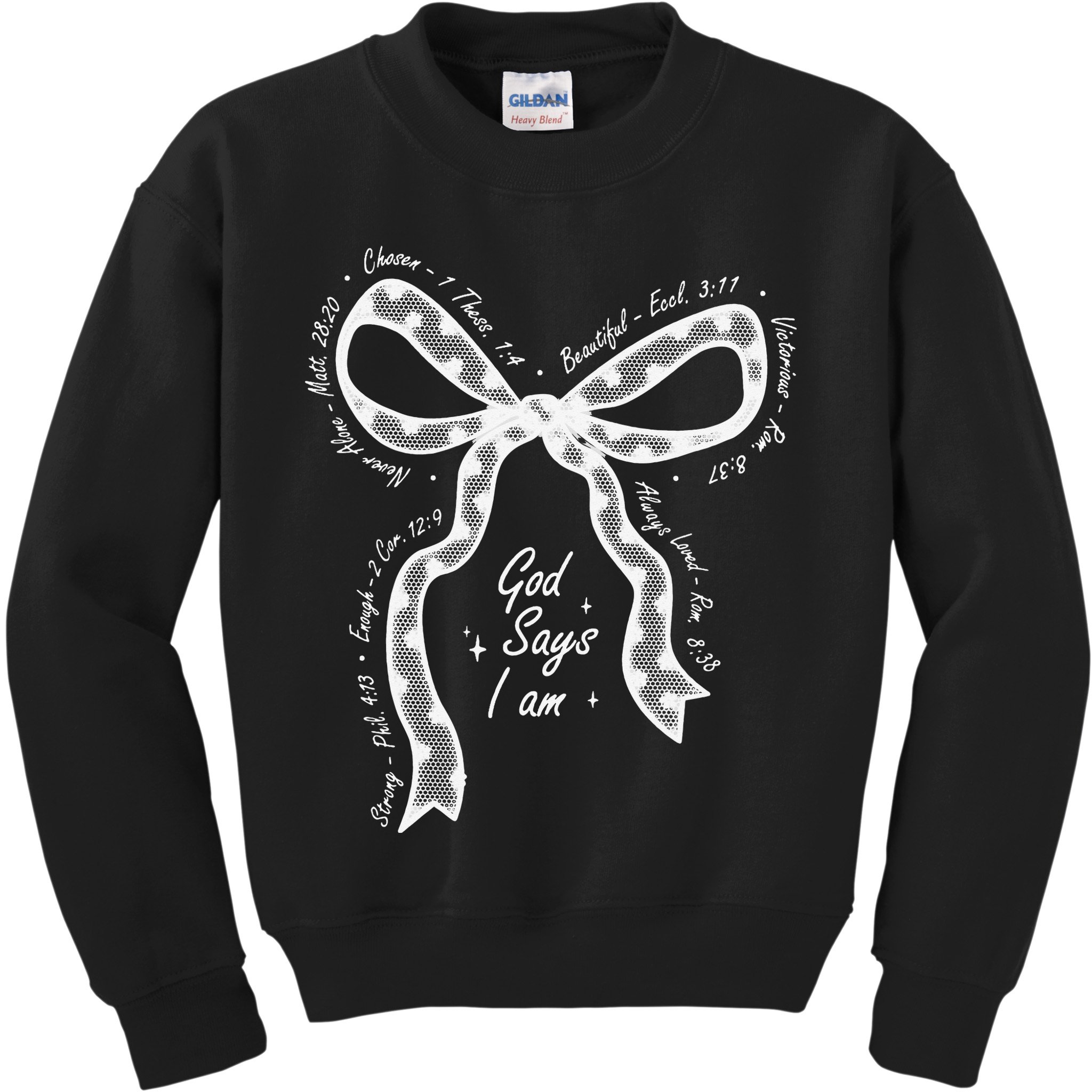 God Says I Am Lace Coquette Bow Christian Bible Verse Jesus Kids Sweatshirt
