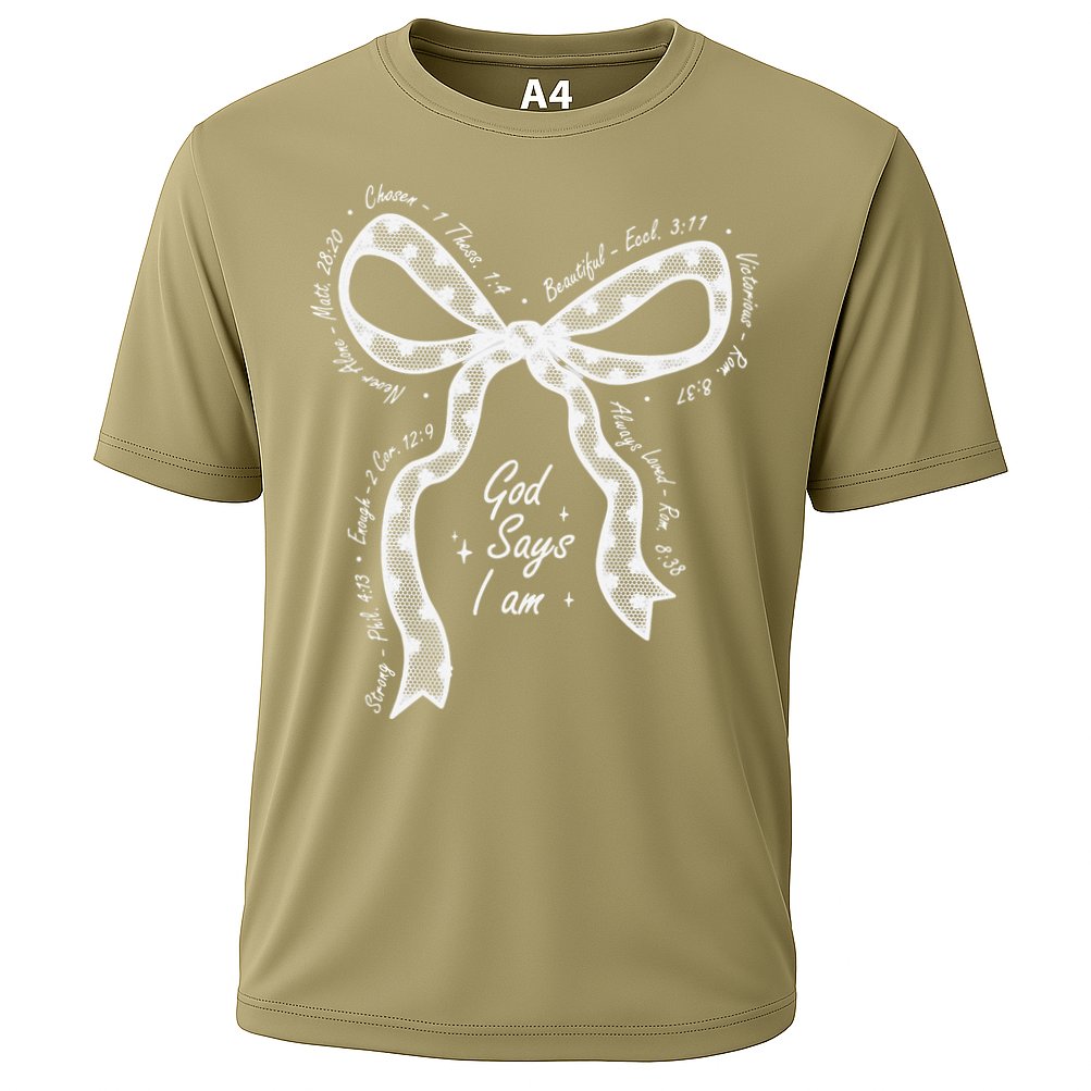 God Says I Am Lace Coquette Bow Christian Bible Verse Jesus Cooling Performance Crew T-Shirt