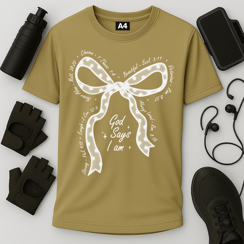 God Says I Am Lace Coquette Bow Christian Bible Verse Jesus Cooling Performance Crew T-Shirt