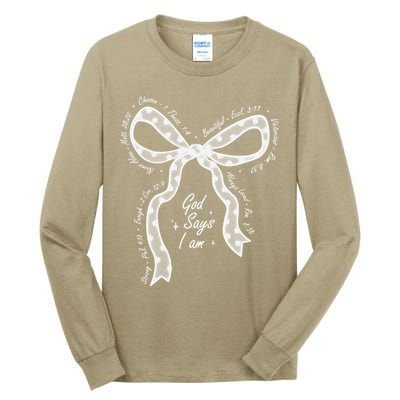 God Says I Am Lace Coquette Bow Christian Bible Verse Jesus Tall Long Sleeve T-Shirt