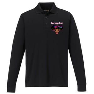 God Say I Am Black Female Performance Long Sleeve Polo