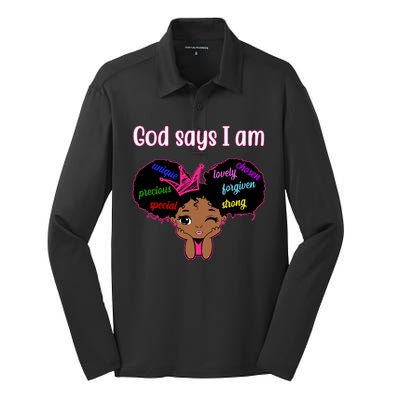 God Say I Am Black Female Silk Touch Performance Long Sleeve Polo