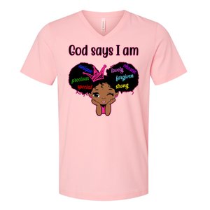 God Say I Am Black Female V-Neck T-Shirt