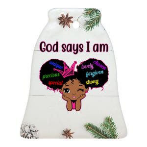 God Say I Am Black Female Ceramic Bell Ornament