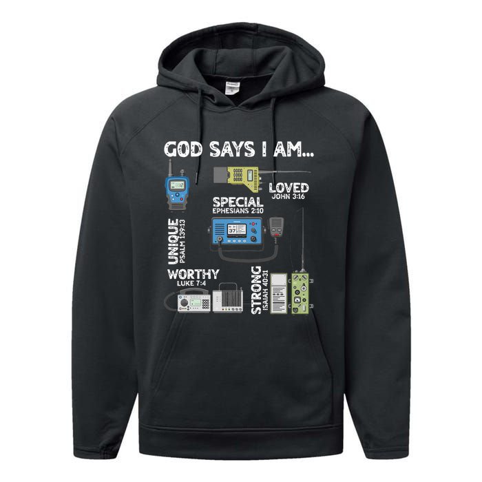 God Says I Am Ham Radio Lover Christian Performance Fleece Hoodie