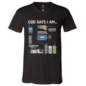 God Says I Am Ham Radio Lover Christian V-Neck T-Shirt