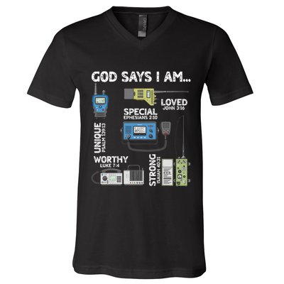God Says I Am Ham Radio Lover Christian V-Neck T-Shirt