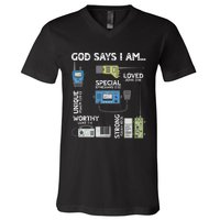 God Says I Am Ham Radio Lover Christian V-Neck T-Shirt