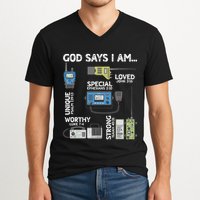 God Says I Am Ham Radio Lover Christian V-Neck T-Shirt