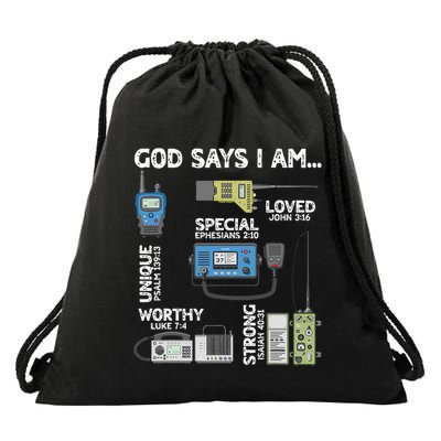 God Says I Am Ham Radio Lover Christian Drawstring Bag