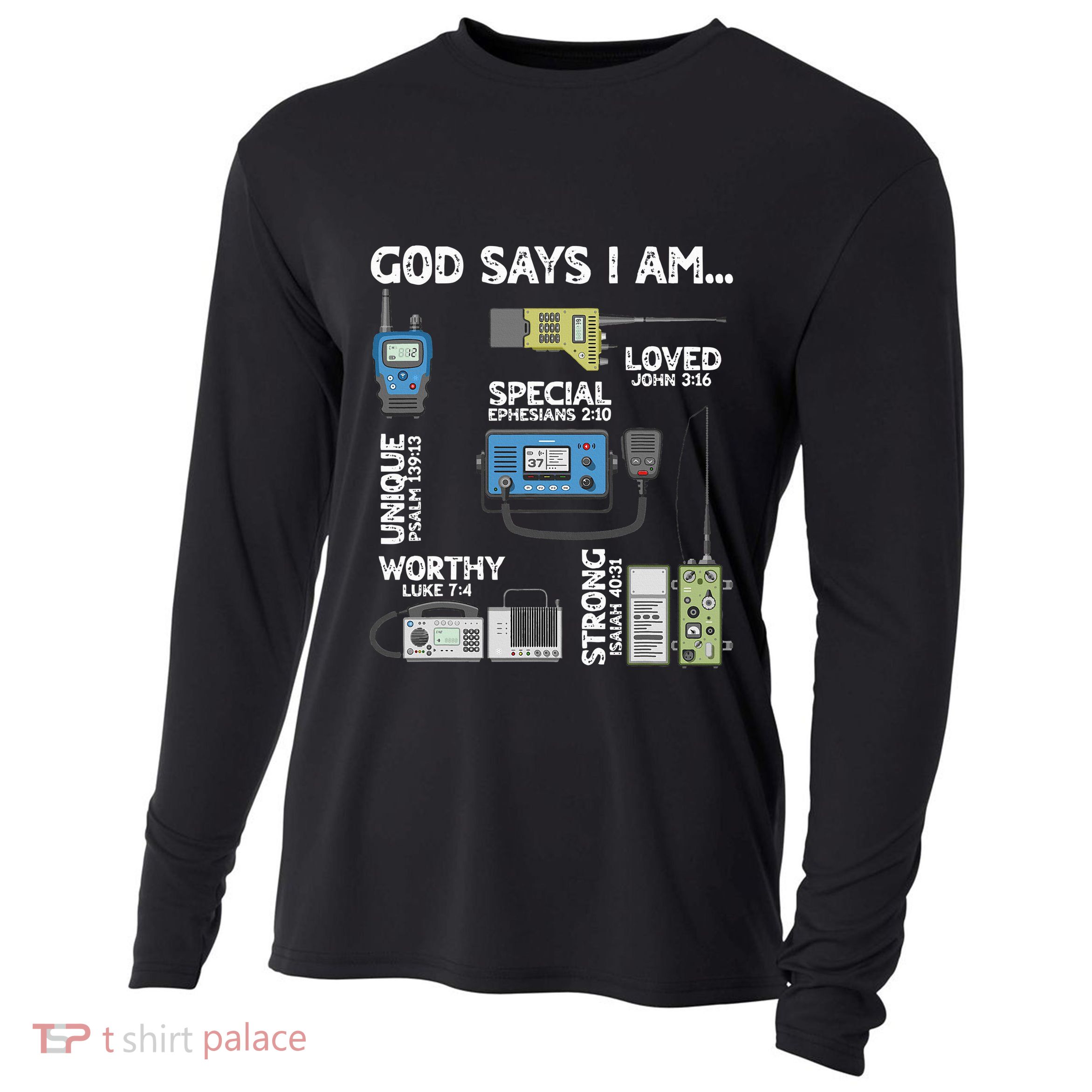 God Says I Am Ham Radio Lover Christian Cooling Performance Long Sleeve Crew