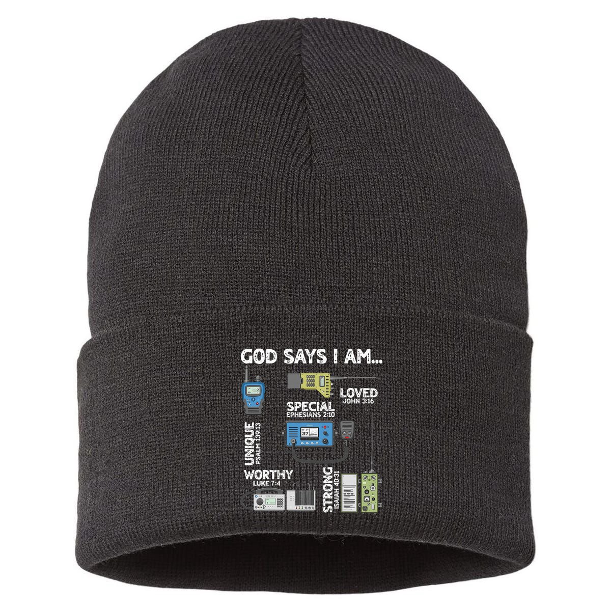 God Says I Am Ham Radio Lover Christian Sustainable Knit Beanie