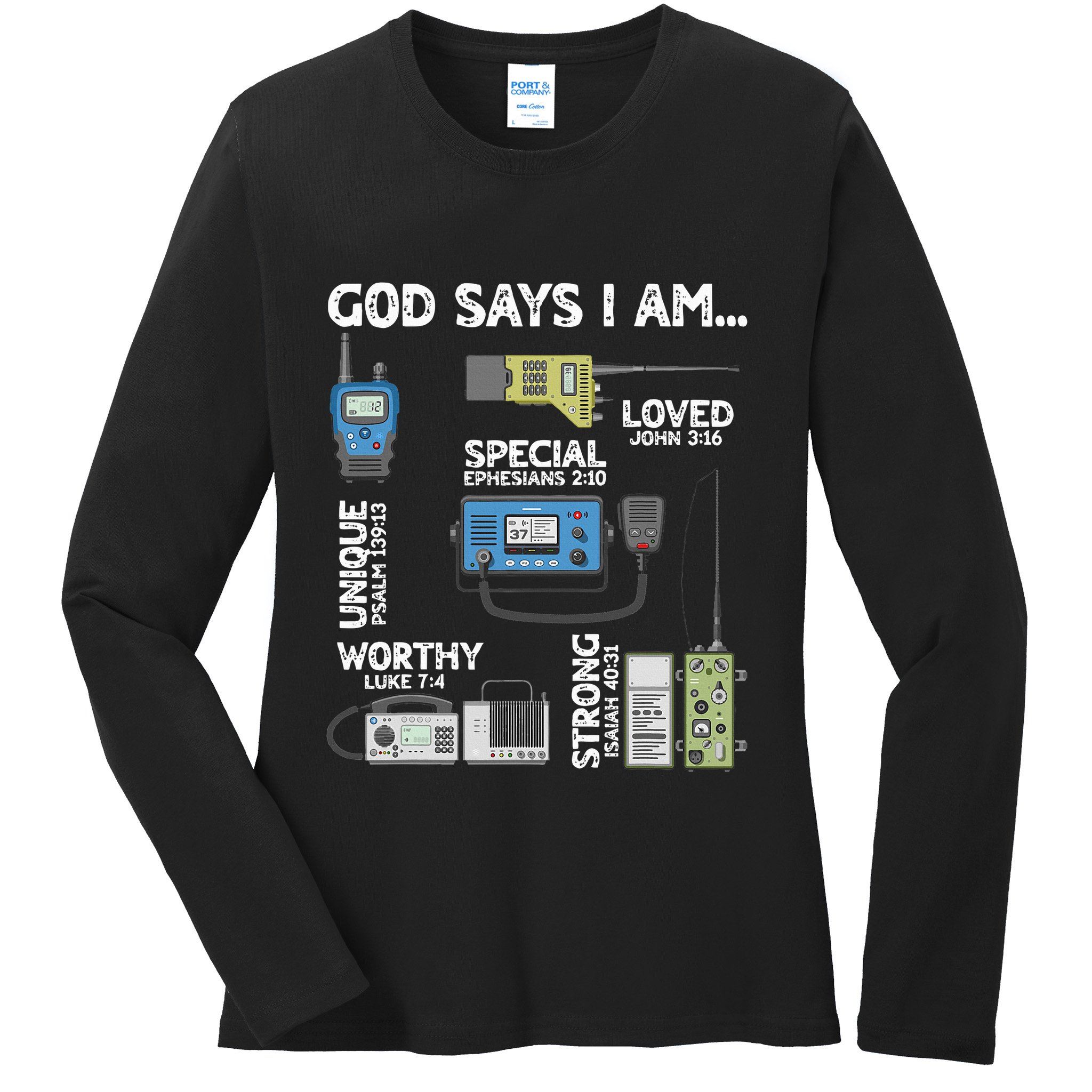 God Says I Am Ham Radio Lover Christian Ladies Long Sleeve Shirt