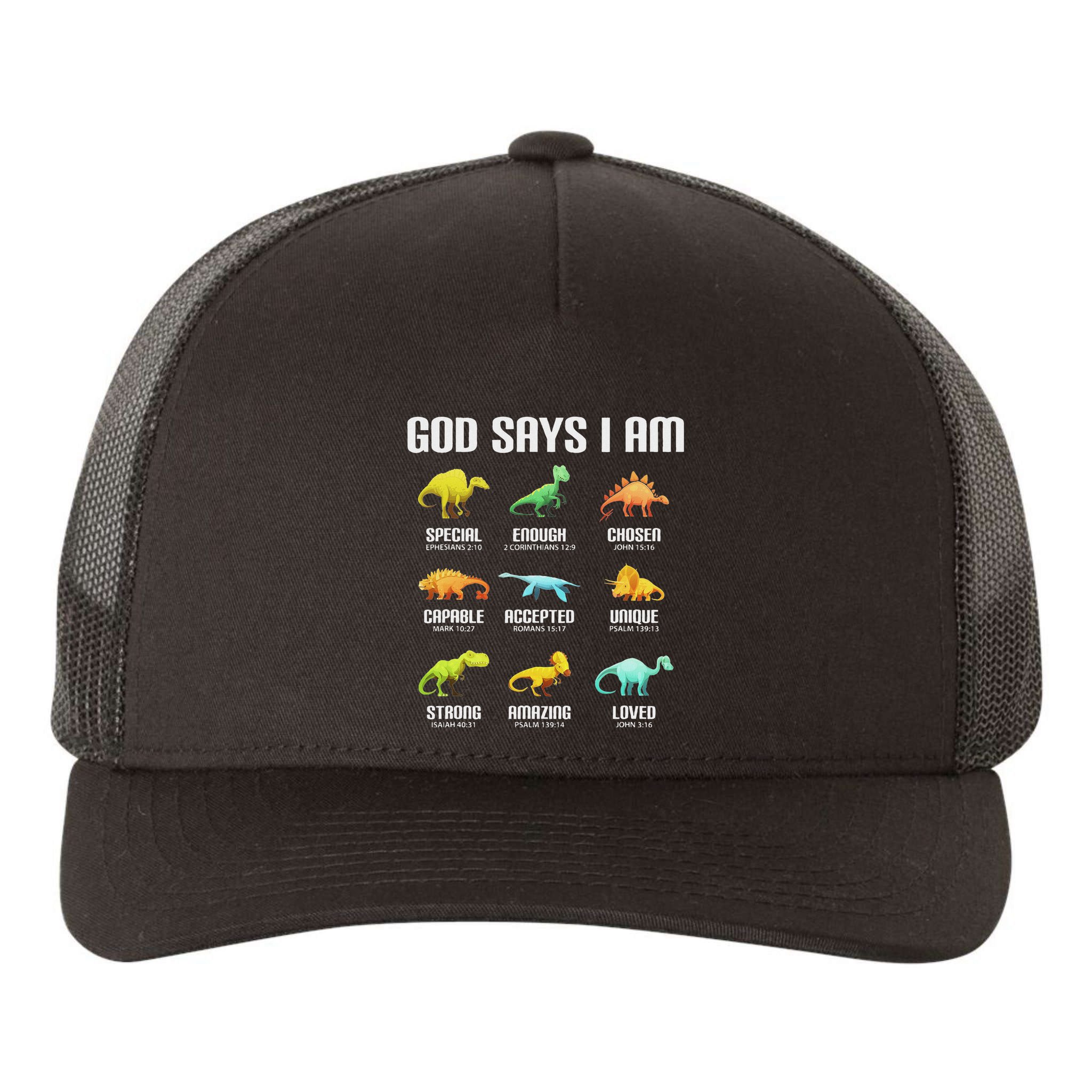 God Says I Am Dinosaurs Christian Yupoong Adult 5-Panel Trucker Hat