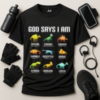 God Says I Am Dinosaurs Christian Cooling Performance Crew T-Shirt
