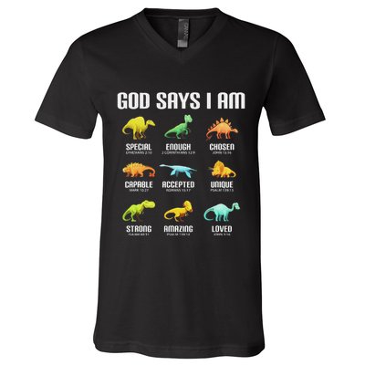 God Says I Am Dinosaurs Christian V-Neck T-Shirt