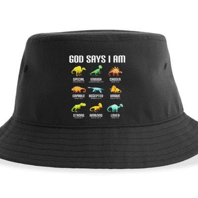 God Says I Am Dinosaurs Christian Sustainable Bucket Hat