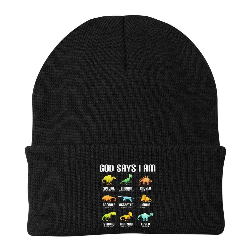 God Says I Am Dinosaurs Christian Beanie