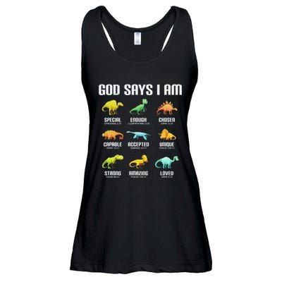 God Says I Am Dinosaurs Christian Ladies Essential Flowy Tank