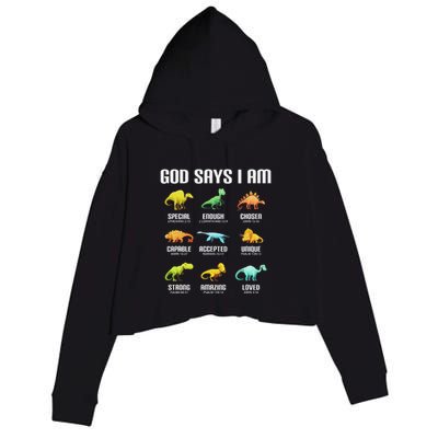 God Says I Am Dinosaurs Christian Crop Fleece Hoodie