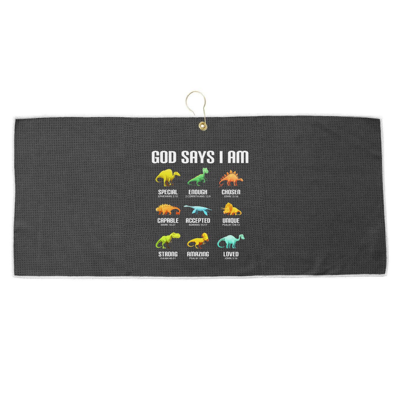 God Says I Am Dinosaurs Christian Large Microfiber Waffle Golf Towel