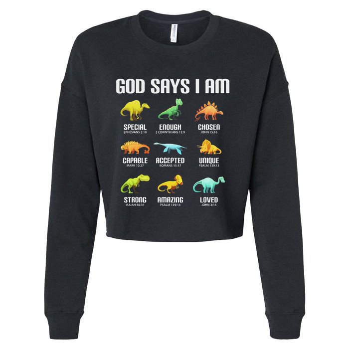 God Says I Am Dinosaurs Christian Cropped Pullover Crew