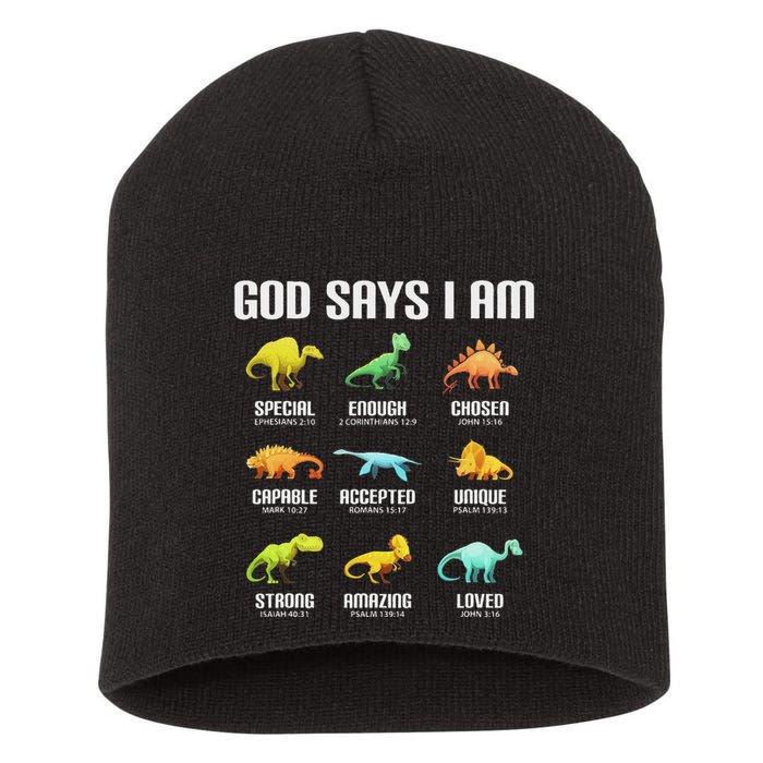 God Says I Am Dinosaurs Christian Short Acrylic Beanie