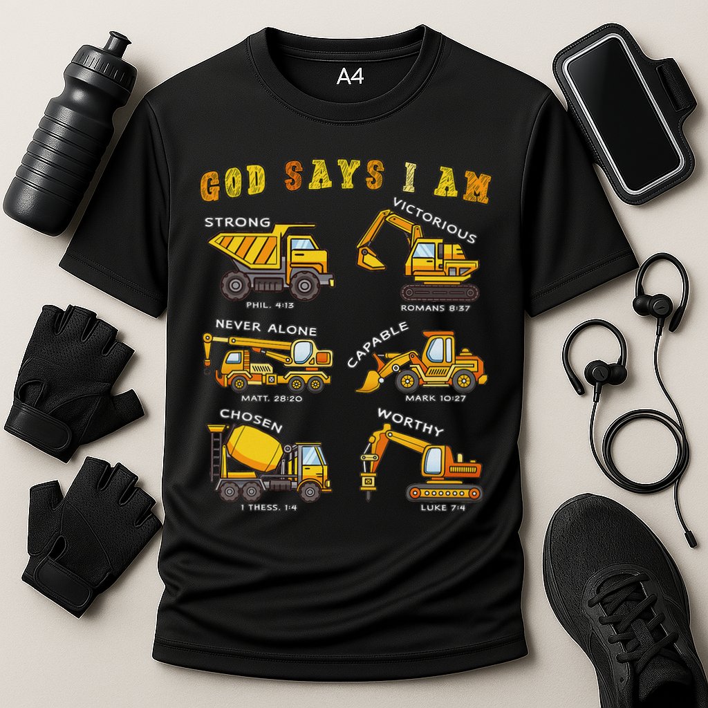 God Says I Am Construction Bible Verse Truck Cooling Performance Crew T-Shirt