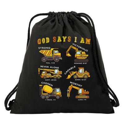 God Says I Am Construction Bible Verse Truck Drawstring Bag