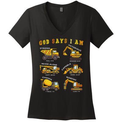 God Says I Am Construction Bible Verse Truck Women's V-Neck T-Shirt
