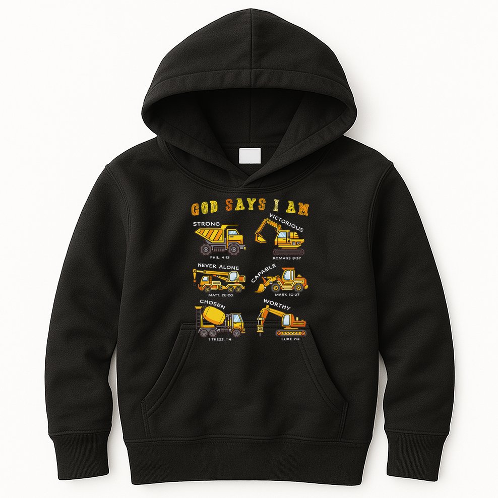 God Says I Am Construction Bible Verse Truck Kids Hoodie