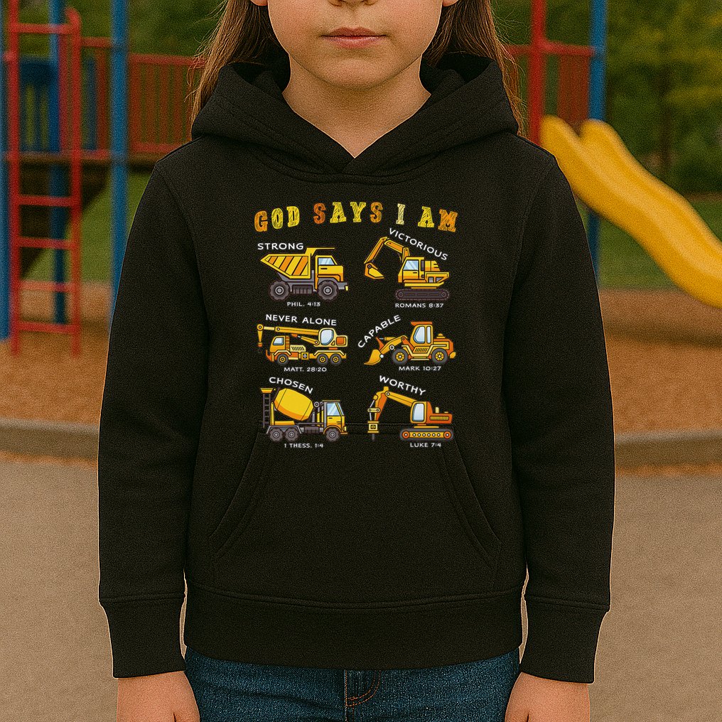 God Says I Am Construction Bible Verse Truck Kids Hoodie