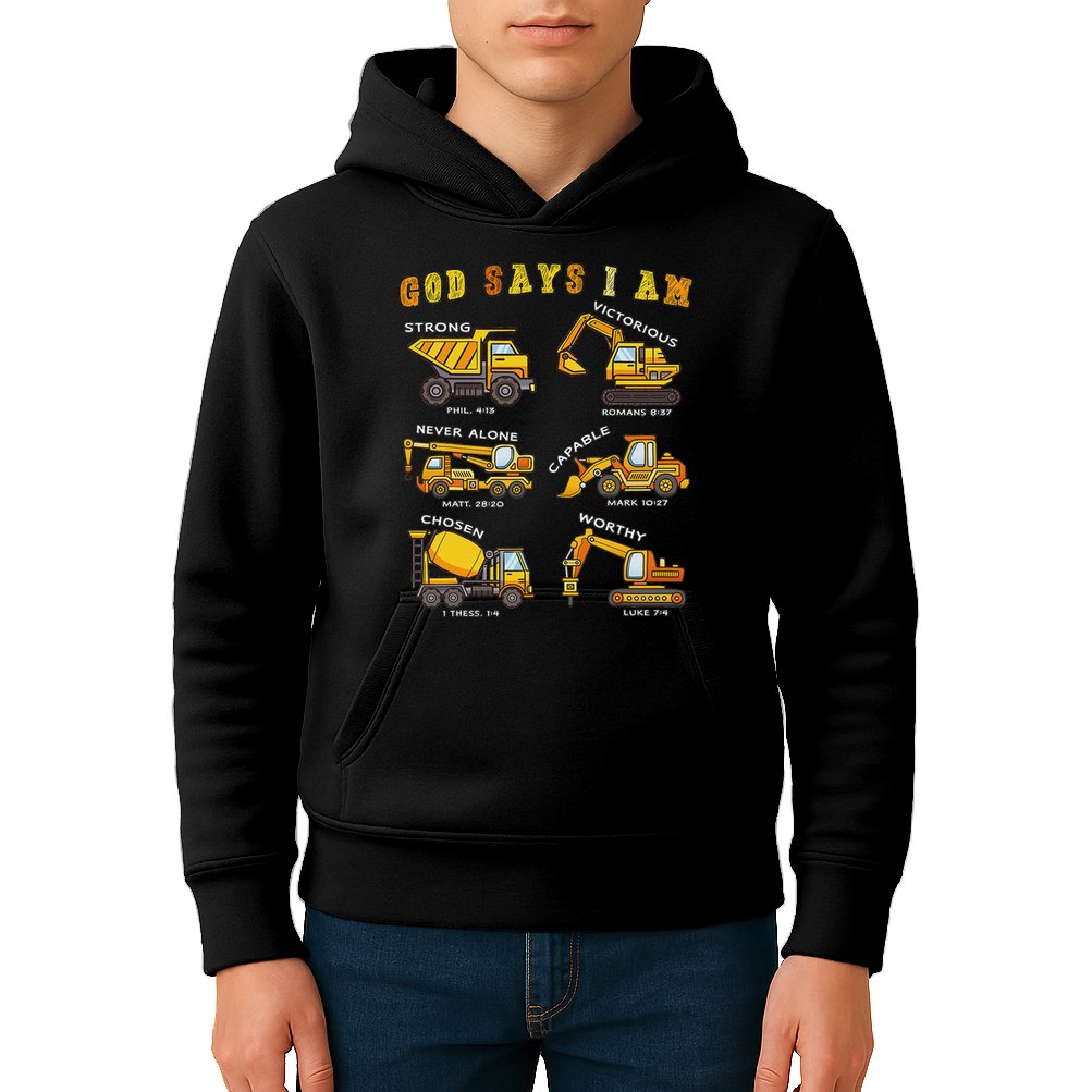 God Says I Am Construction Bible Verse Truck Kids Hoodie