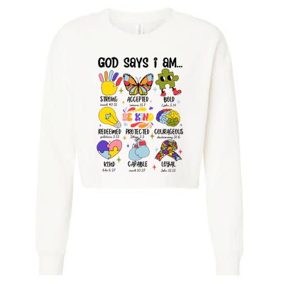 God Says I Am.. Christian Inspiration Retro Natural Infant Cropped Pullover Crew