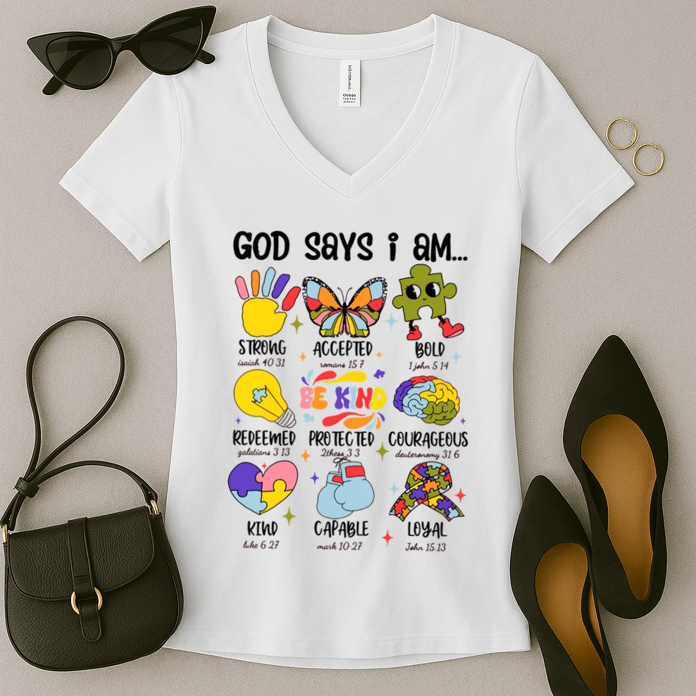 God Says I Am.. Christian Inspiration Retro Natural Infant Women's V-Neck T-Shirt