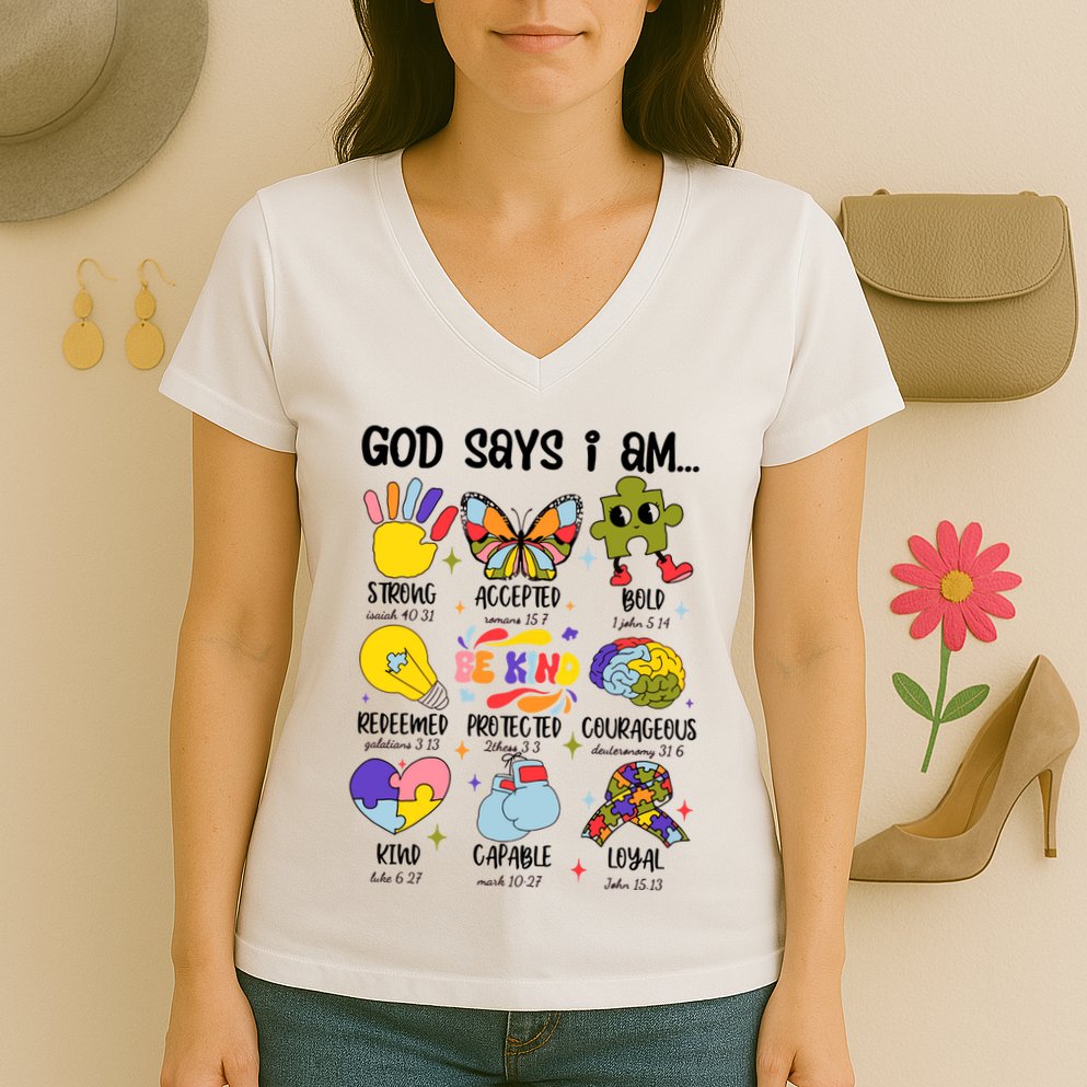 God Says I Am.. Christian Inspiration Retro Natural Infant Women's V-Neck T-Shirt