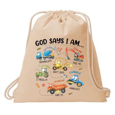 God Says I Am Construction Bible Verse Truck Drawstring Bag
