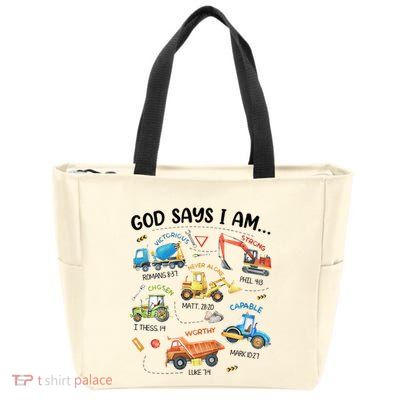 God Says I Am Construction Bible Verse Truck Zip Tote Bag
