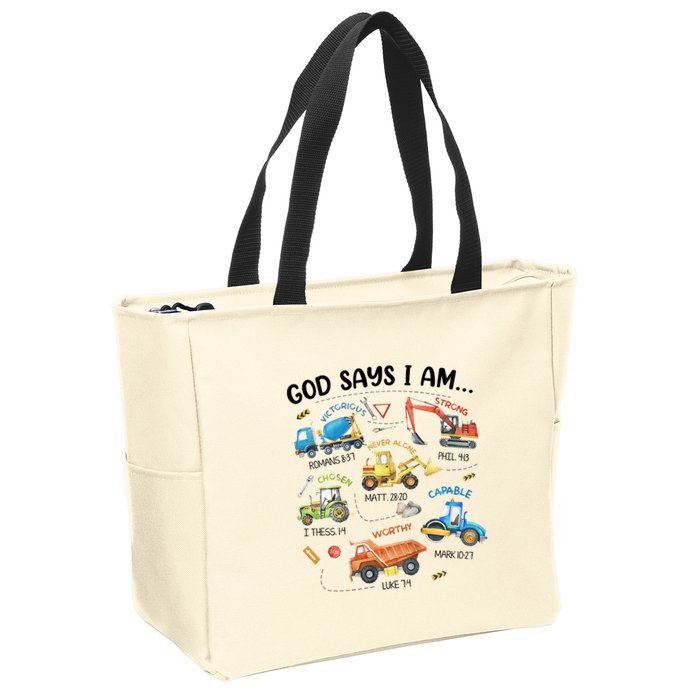 God Says I Am Construction Bible Verse Truck Zip Tote Bag