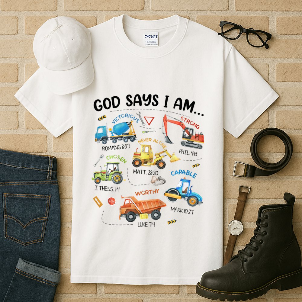 God Says I Am Construction Bible Verse Truck Tall T-Shirt