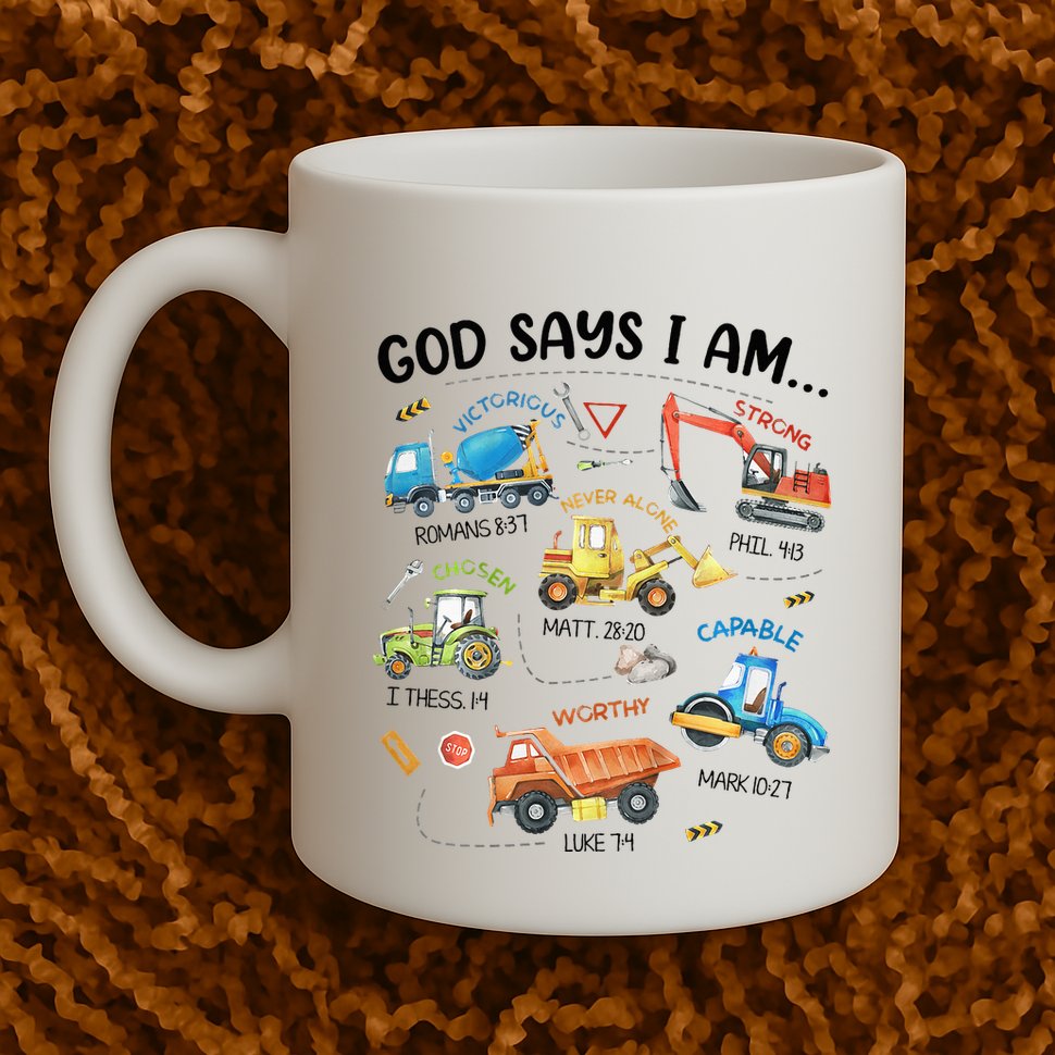 God Says I Am Construction Bible Verse Truck Mug