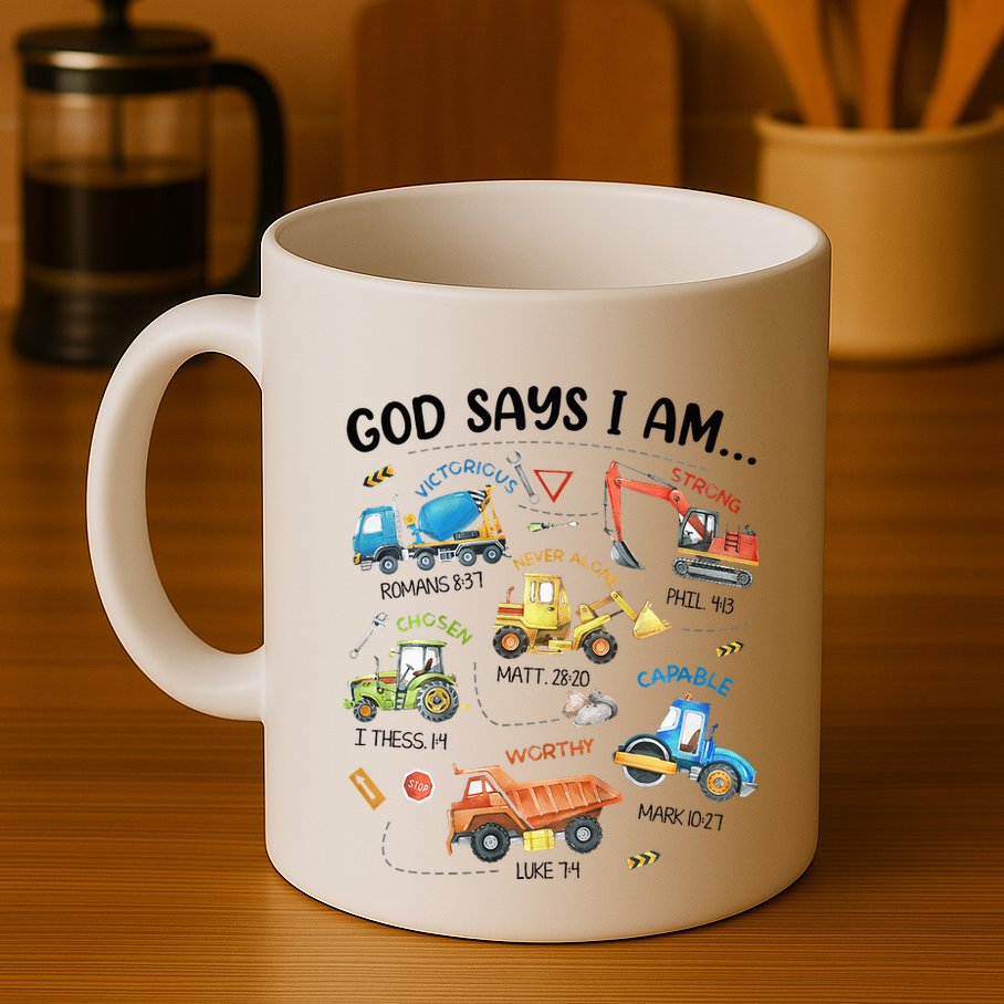 God Says I Am Construction Bible Verse Truck Mug
