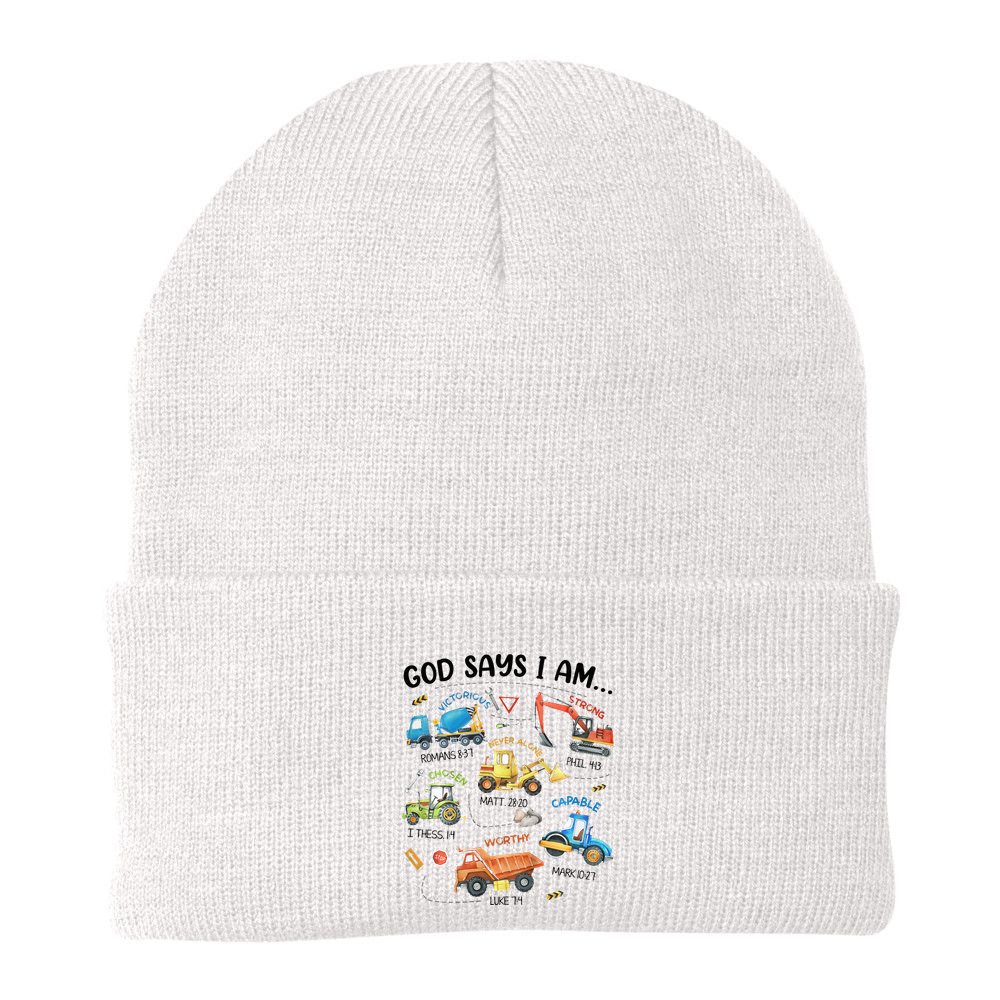 God Says I Am Construction Bible Verse Truck Beanie