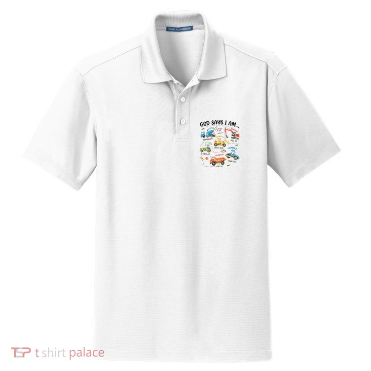 God Says I Am Construction Bible Verse Truck Dry Zone Grid Polo