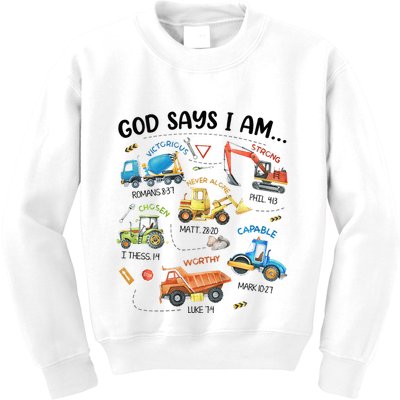 God Says I Am Construction Bible Verse Truck Kids Sweatshirt