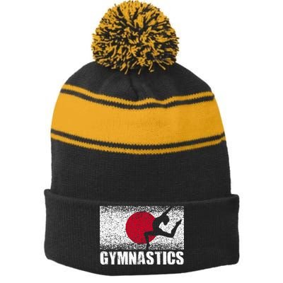 Gymnastics Sport Japan Flag Japanese Acrobatic Gymnast Stripe Pom Pom Beanie