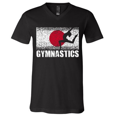 Gymnastics Sport Japan Flag Japanese Acrobatic Gymnast V-Neck T-Shirt