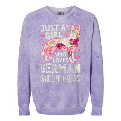 German Shepherd Just A Who Loves Dog Flower Floral Colorblast Crewneck Sweatshirt