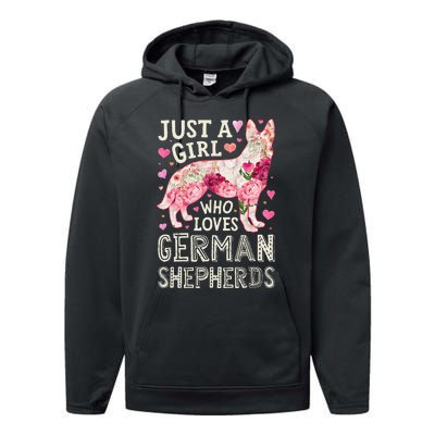 German Shepherd Just A Who Loves Dog Flower Floral Performance Fleece Hoodie